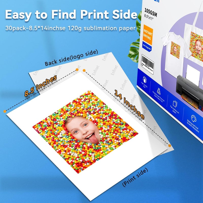 Enfinet Sublimation Paper 8.5 x 11 inches - 125 Sheets 105gsm Compatible with Any Inkjet Printer For DIY Unique Holiday Birthdays Gifts - Image 2